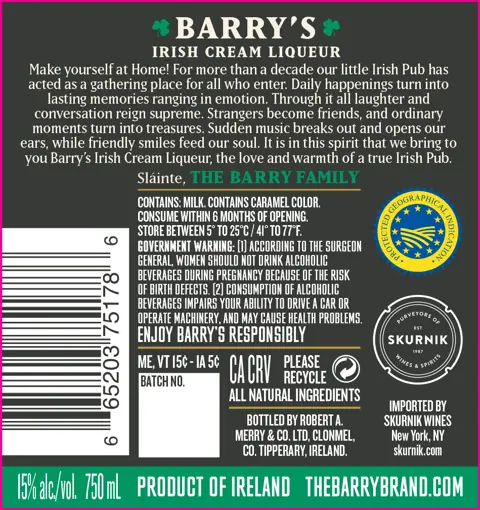 Label: Barry's — Irish Cream