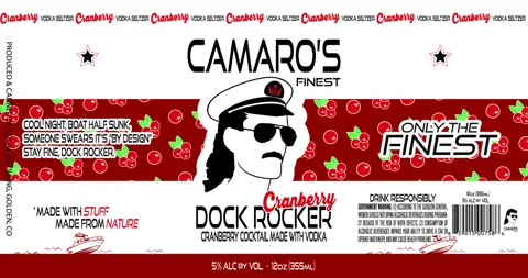 Label: Camaro's Dock Rocker — Cranberry Cocktail Made With Vodka