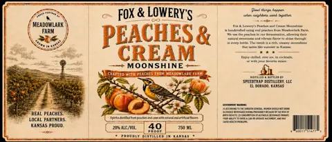 Label: Fox & Lowery's — Peaches & Cream Moonshine