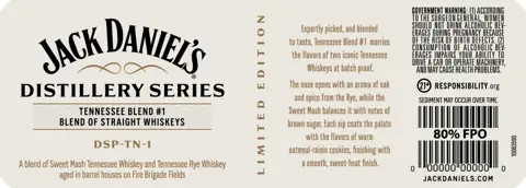 Label: Jack Daniel's — Distillery Series Tennessee Blend #1