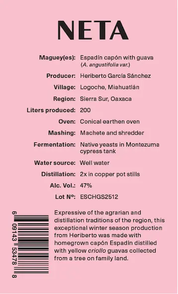 Label: Neta — Espadin Capon Con Guava