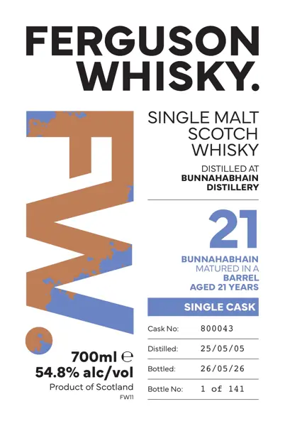 Label: Ferguson Whisky — Bunnahabhain 21