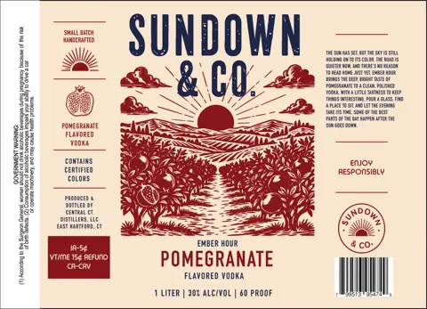 Label: Sundown & CO. — Ember Hour Pomegranate Flavored Vodka