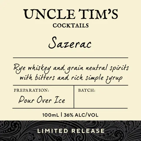 Label: Uncle Tim's Cocktails — Sazerac