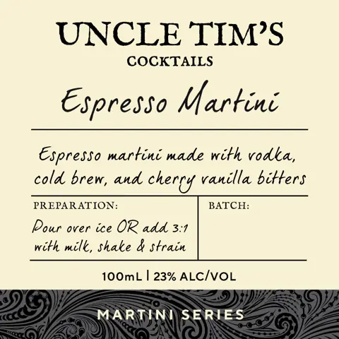 Label: Uncle Tim's Cocktails — Espresso Martini