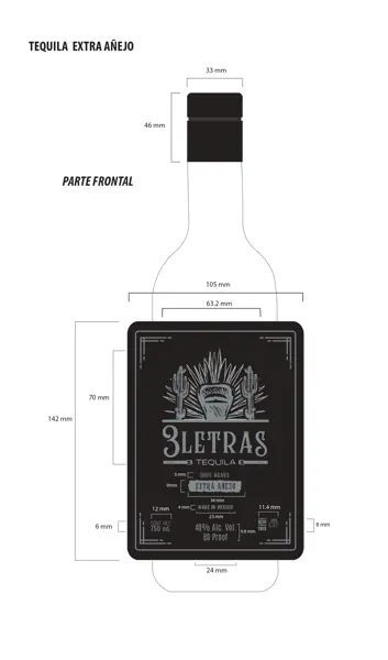 Label: 3 Letras Tequila — Tequila Extra AÑEJO