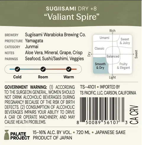 Label: Sugiisami — "VALIANT Spire" Dry +8