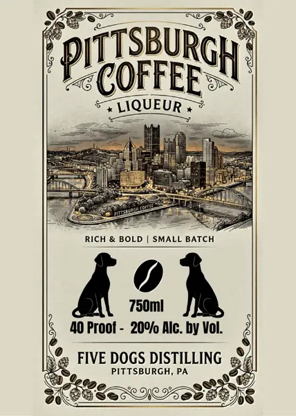 Label: Five Dogs Distilling — Pittsburgh Coffee Liqueur