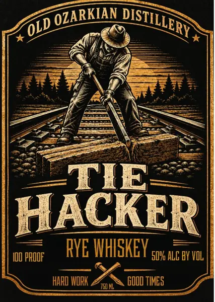 Label: Old Ozarkian Distillery — Tie Hacker Rye Whiskey