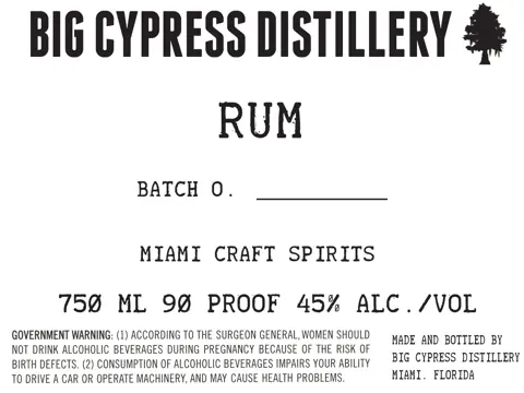 Label: Big Cypress Distillery