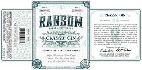 Label: Ransom Farm & Distillery — Classic Gin