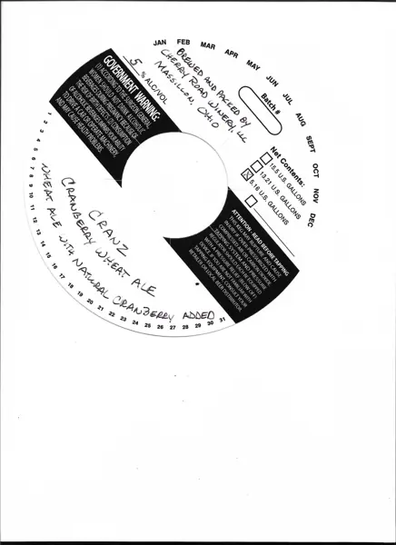 Label: Cherry Road Winery, LLC — Cranz Cranberry Wheat Ale Wheat Ale With Natural Cranberry Flavor Added