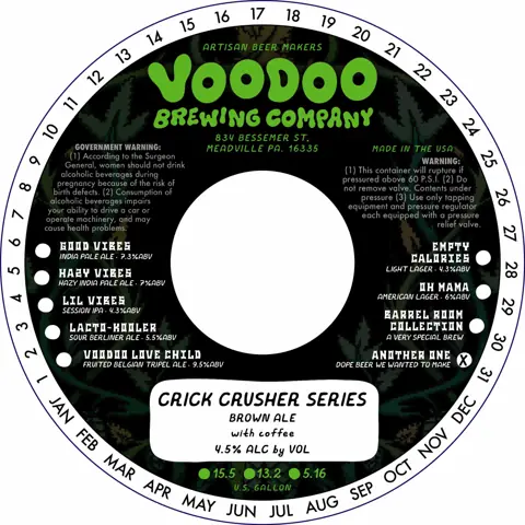 Label: Voodoo Brewing Company — Crick Crusher Series