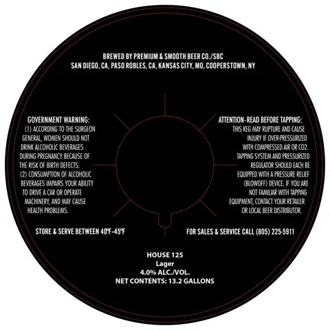 Label: Premium & Smooth Beer Co./Sbc — House 125 Lager