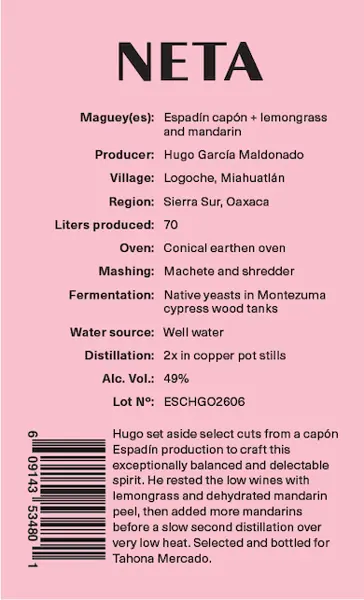 Label: Neta — Espadin Capon + Lemongrass and Mandarin