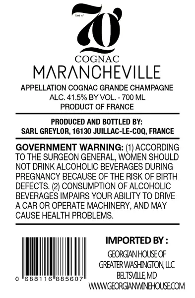 Label: Marancheville — Lot No. 70 Cognac