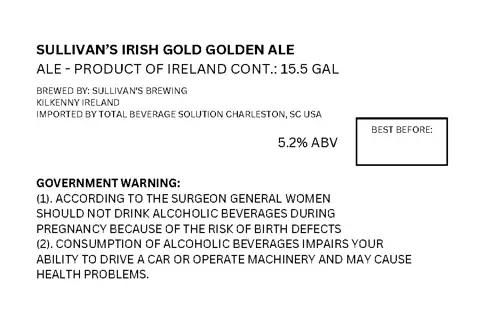 Label: Sullivan's — Irish Gold Golden Ale